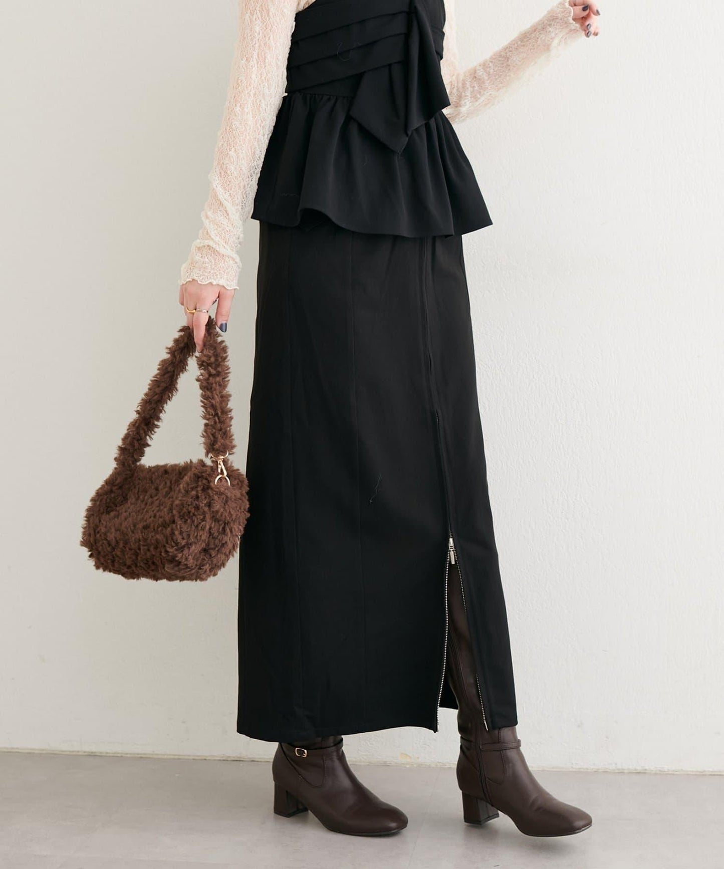 【natural couture】翻蓋口袋拉鍊半身裙