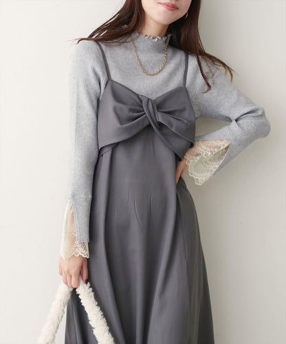 袖口蕾絲柔軟羅紋高領衫