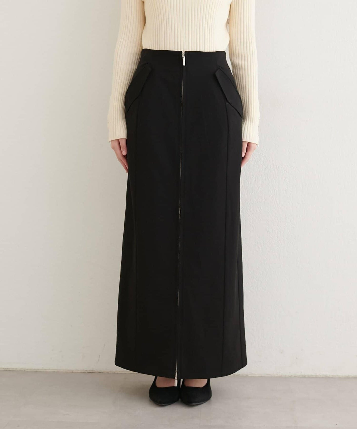 【natural couture】翻蓋口袋拉鍊半身裙