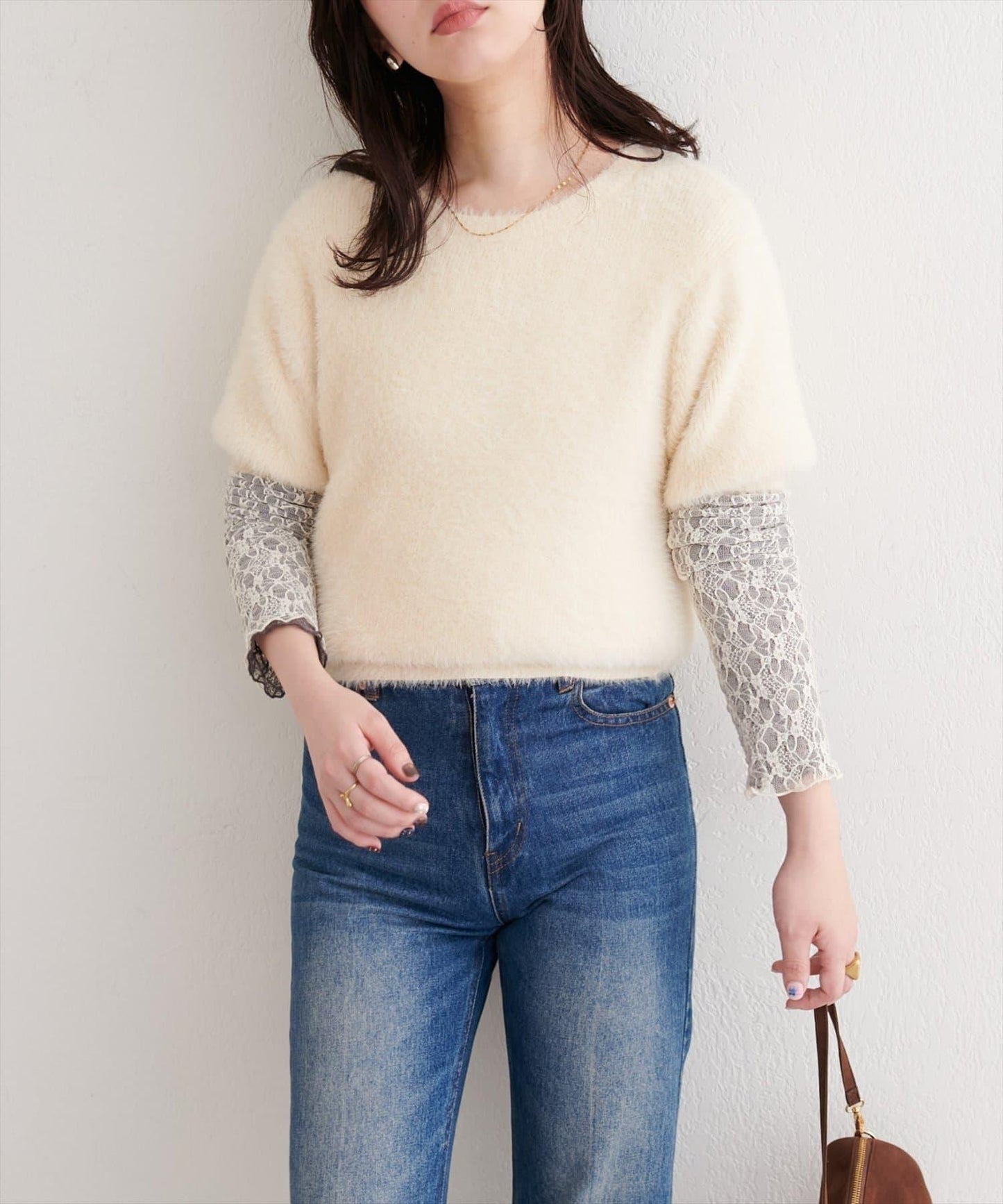 【natural couture】羽毛紗短袖針織套頭衫