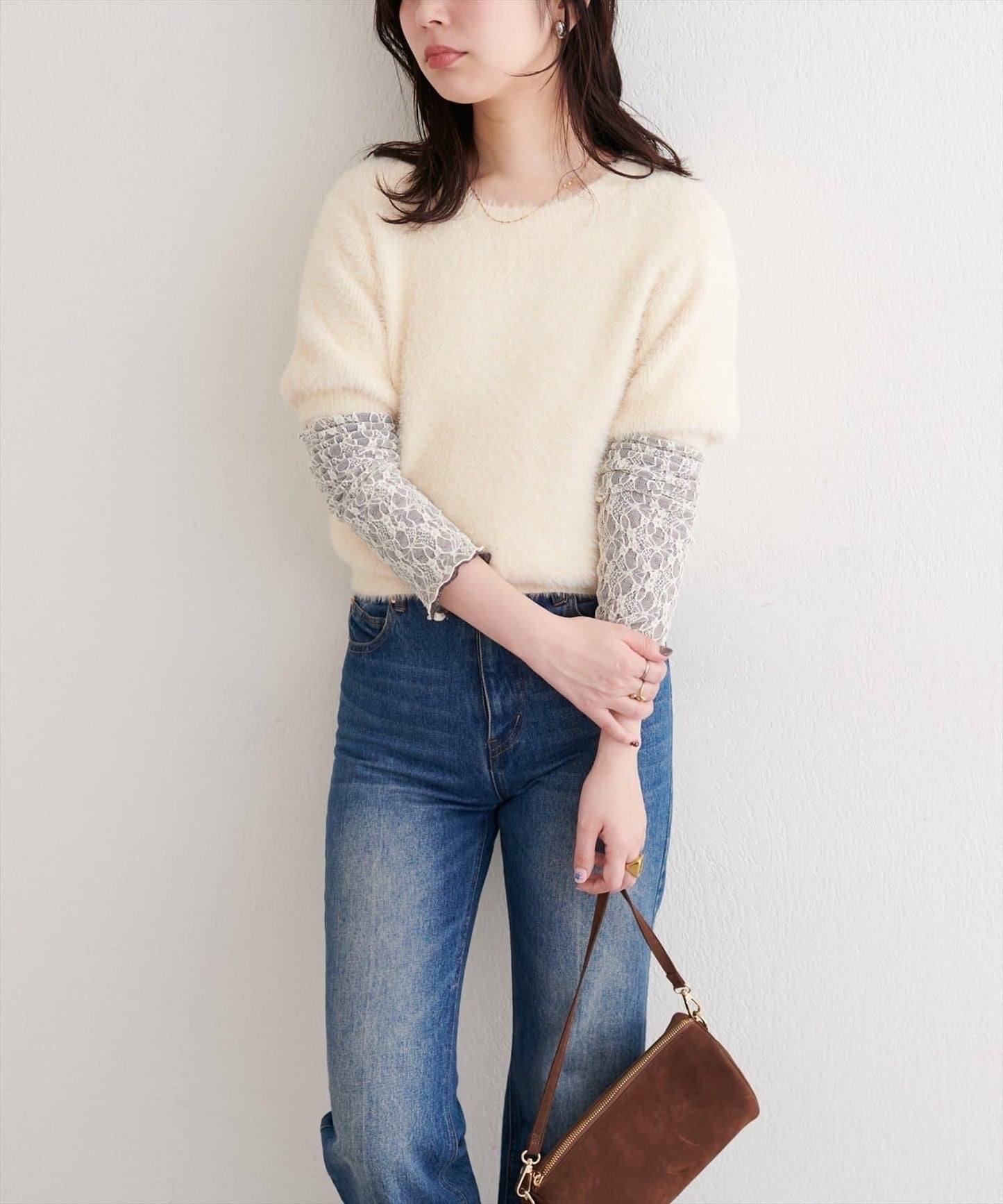 羽毛紗短袖針織套頭衫