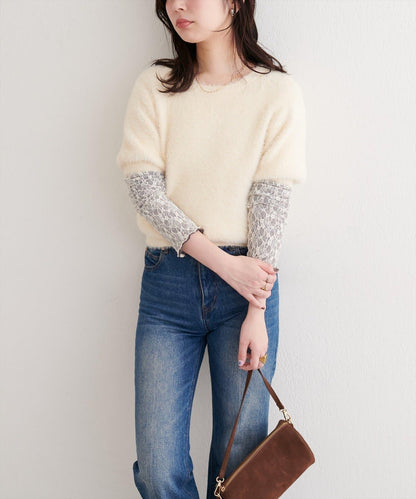 羽毛紗短袖針織套頭衫