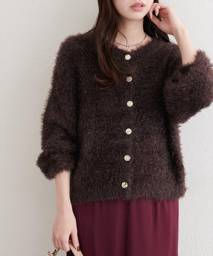 亮片羽毛船領針織套頭衫