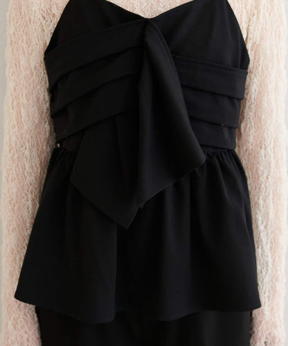 【Every very】蝴蝶結吊帶背心+蕾絲波浪邊T恤套裝