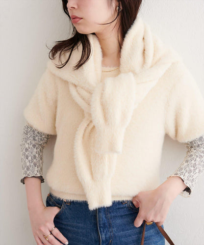 【natural couture】羽毛紗短袖針織套頭衫