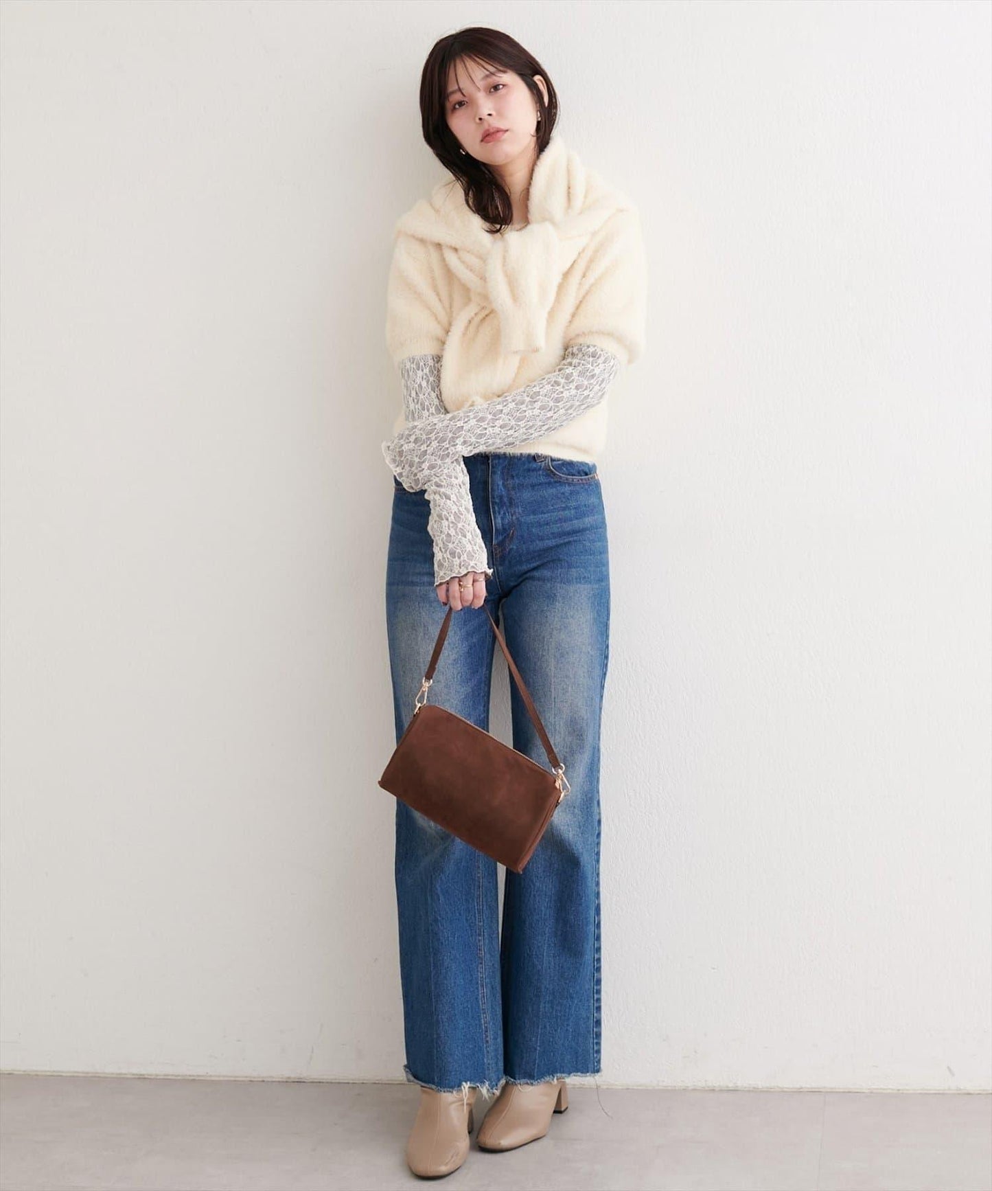 【natural couture】羽毛紗短袖針織套頭衫