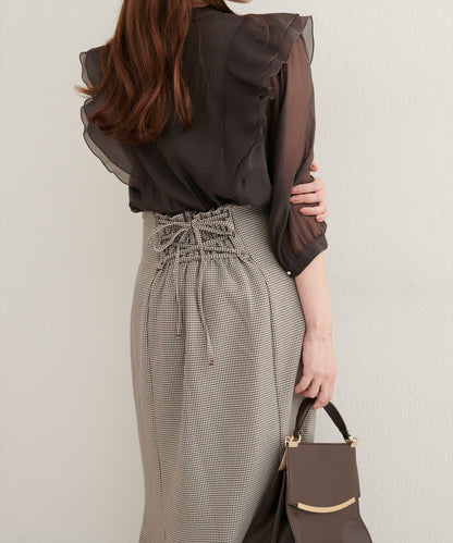 蕾絲繫帶高腰美人魚半身裙