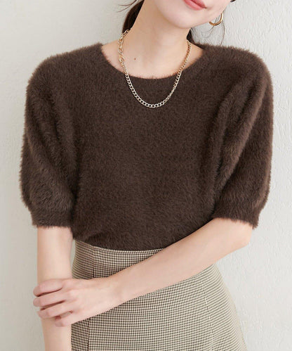 羽毛紗短袖針織套頭衫