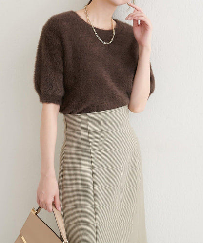 羽毛紗短袖針織套頭衫