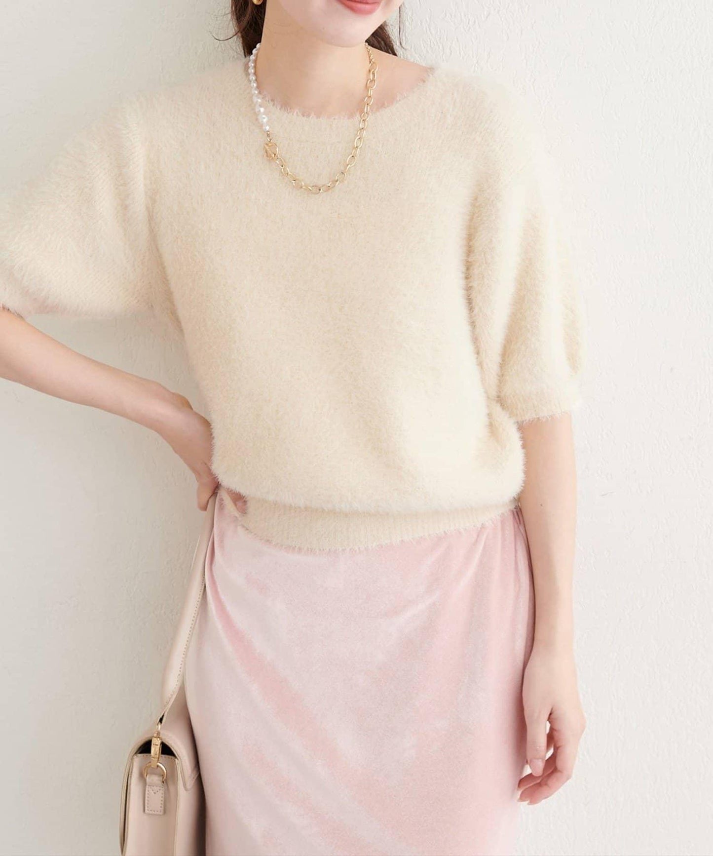 羽毛紗短袖針織套頭衫