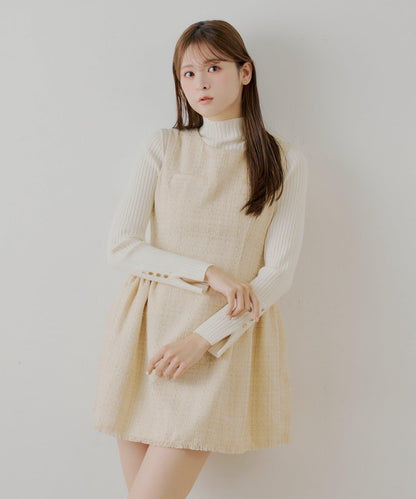 【SALON by Chico】呢料側褶皺喇叭迷你連衣裙