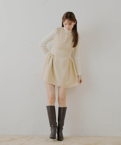 【SALON by Chico】呢料側褶皺喇叭迷你連衣裙