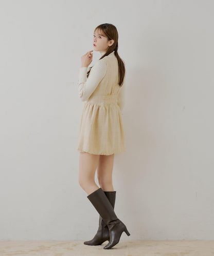 【SALON by Chico】呢料側褶皺喇叭迷你連衣裙