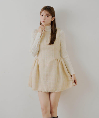 【SALON by Chico】呢料側褶皺喇叭迷你連衣裙