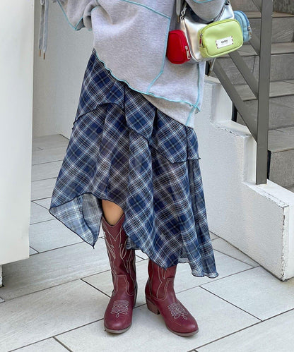 不對稱下襬混合圖案中長裙