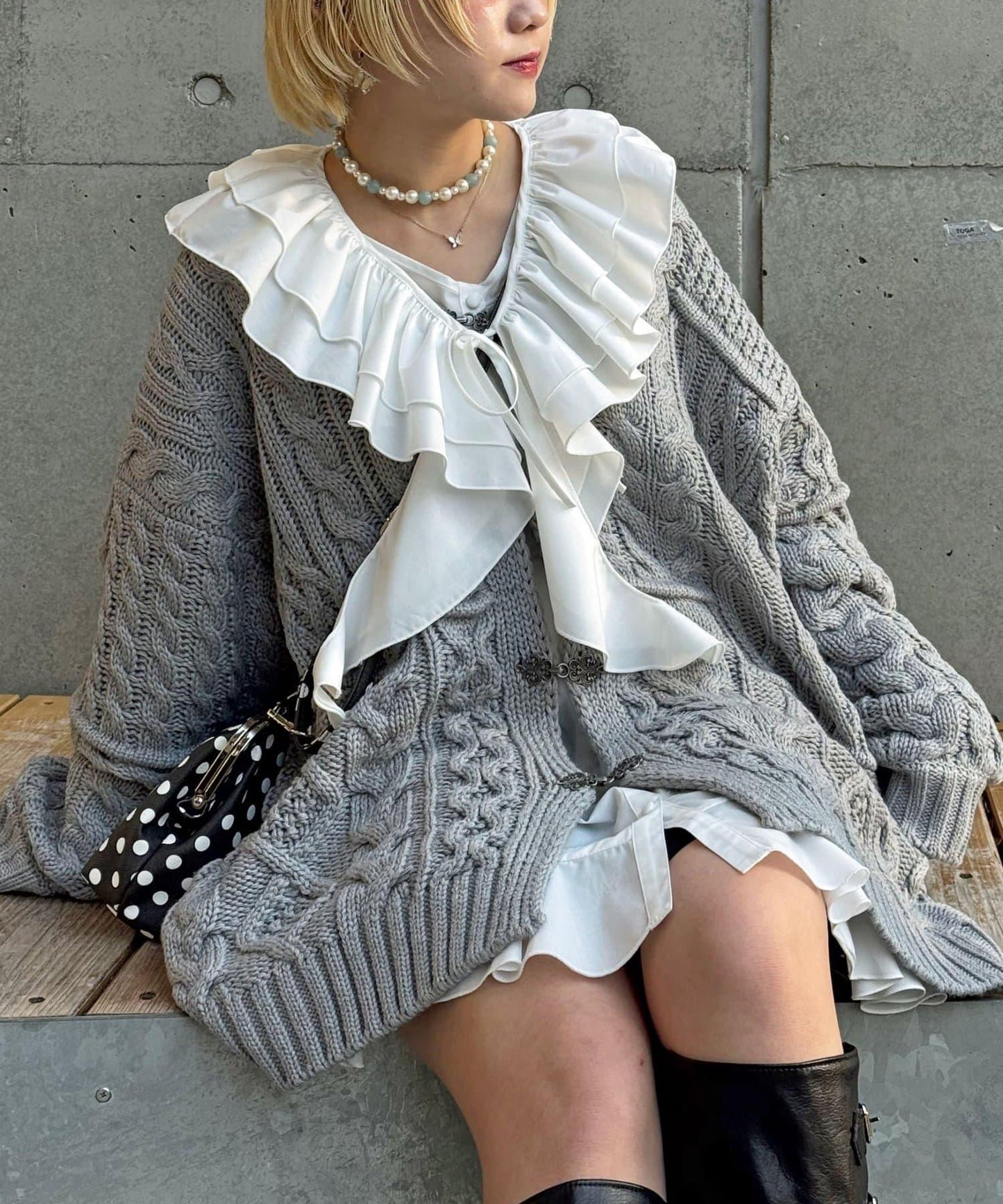 拼接提花編織開衫