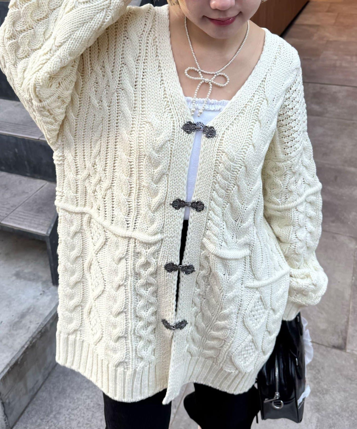 拼接提花編織開衫