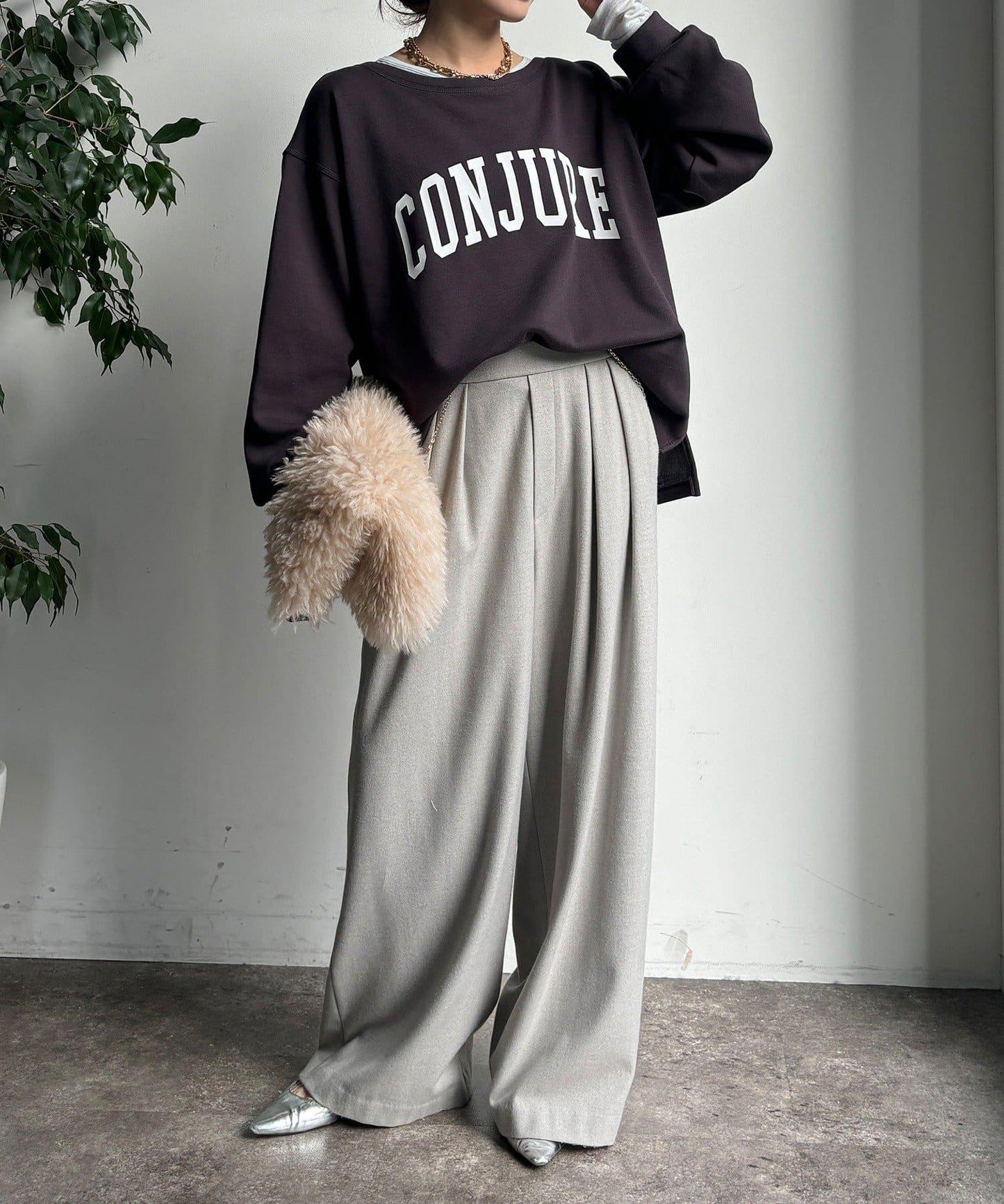 前後印花加絨套頭衫