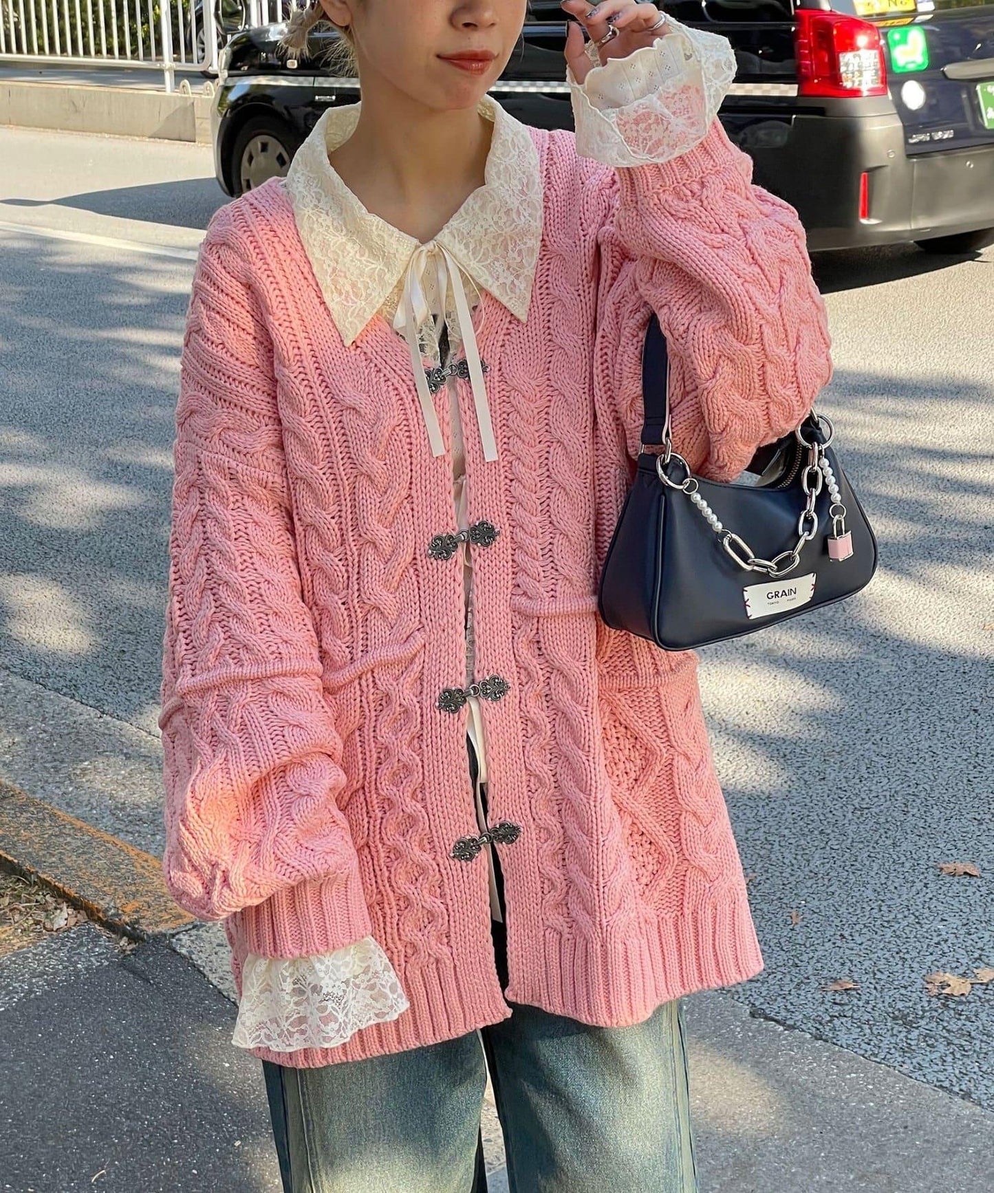 拼接提花編織開衫