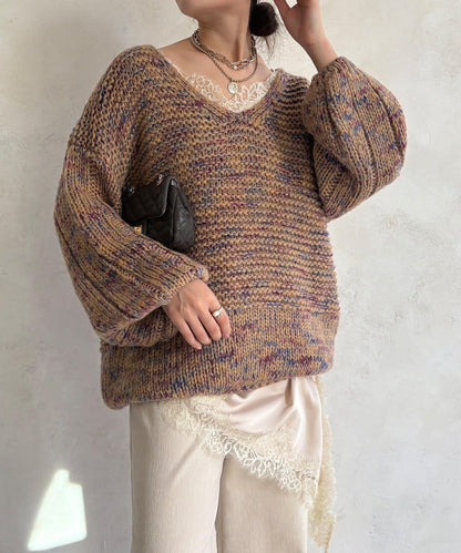 混紡紗線V領套頭衫