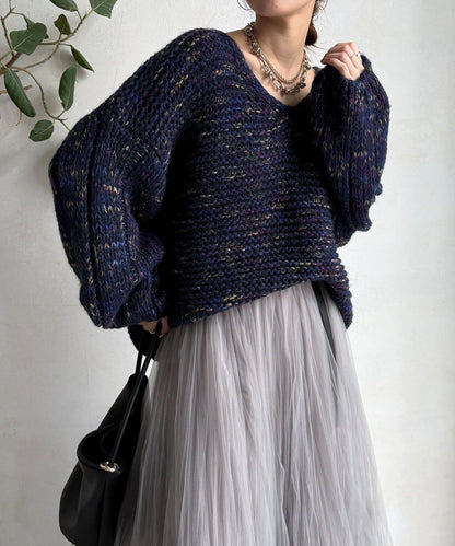 混紡紗線V領套頭衫