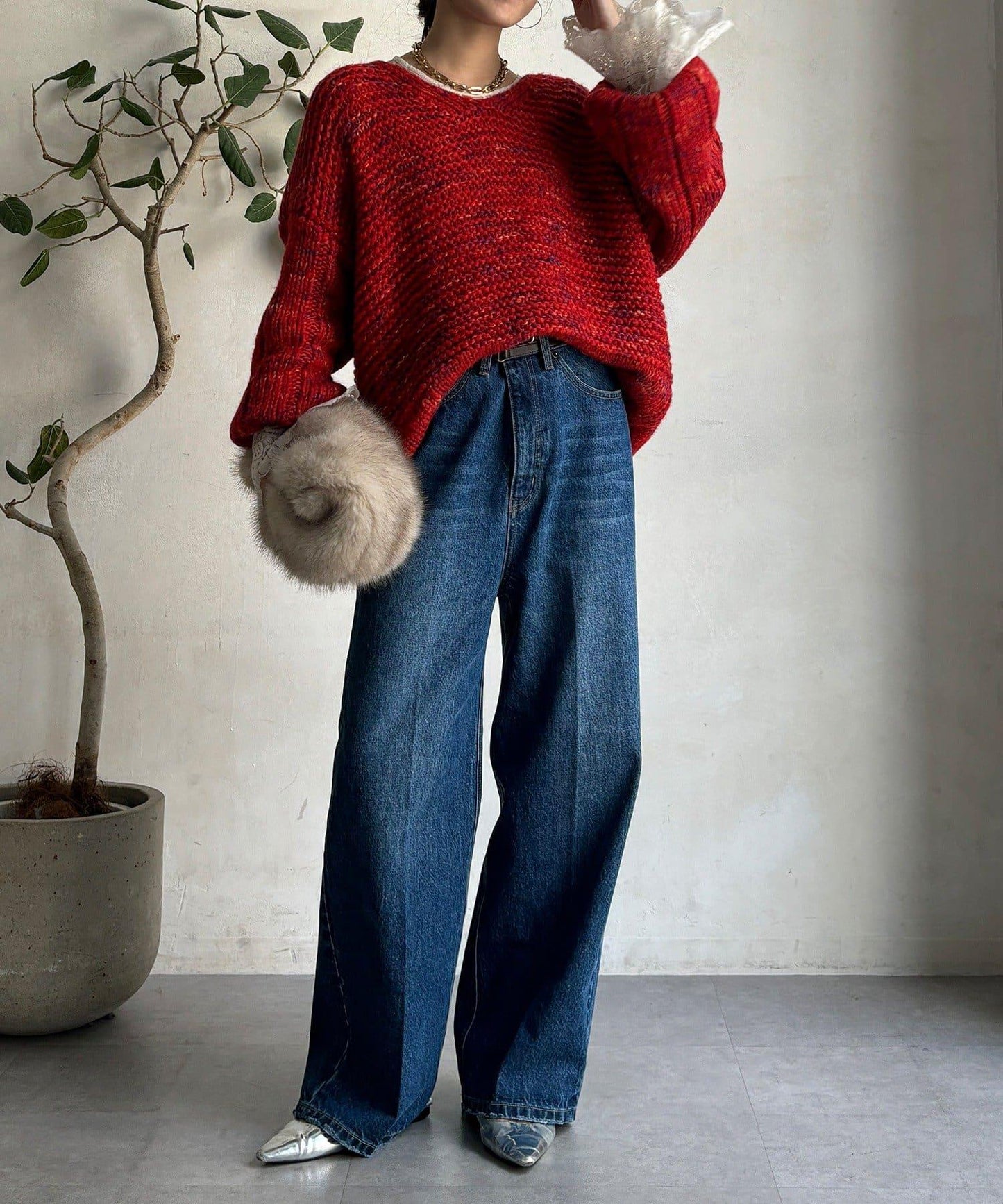 混紡紗線V領套頭衫