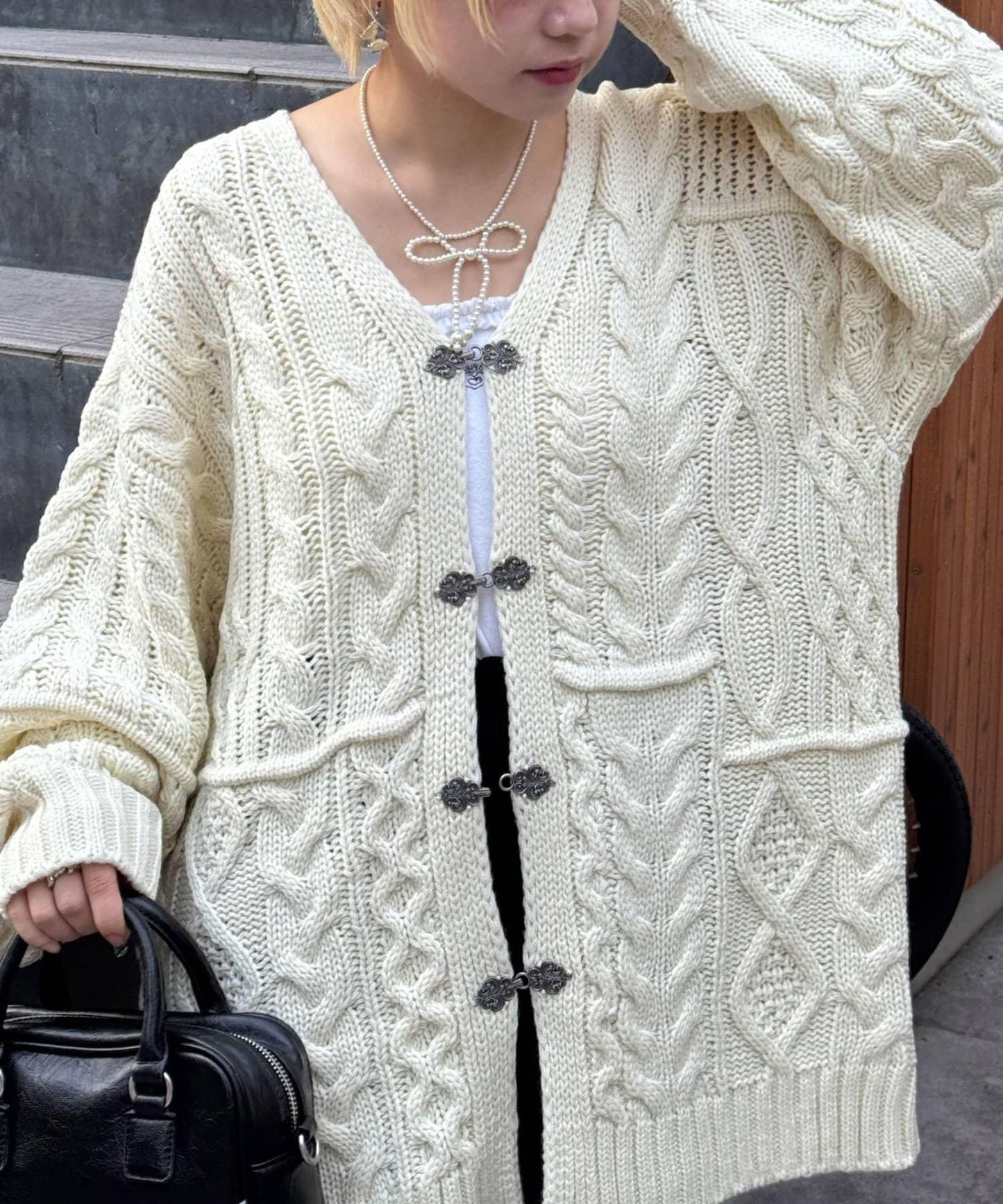 拼接提花編織開衫