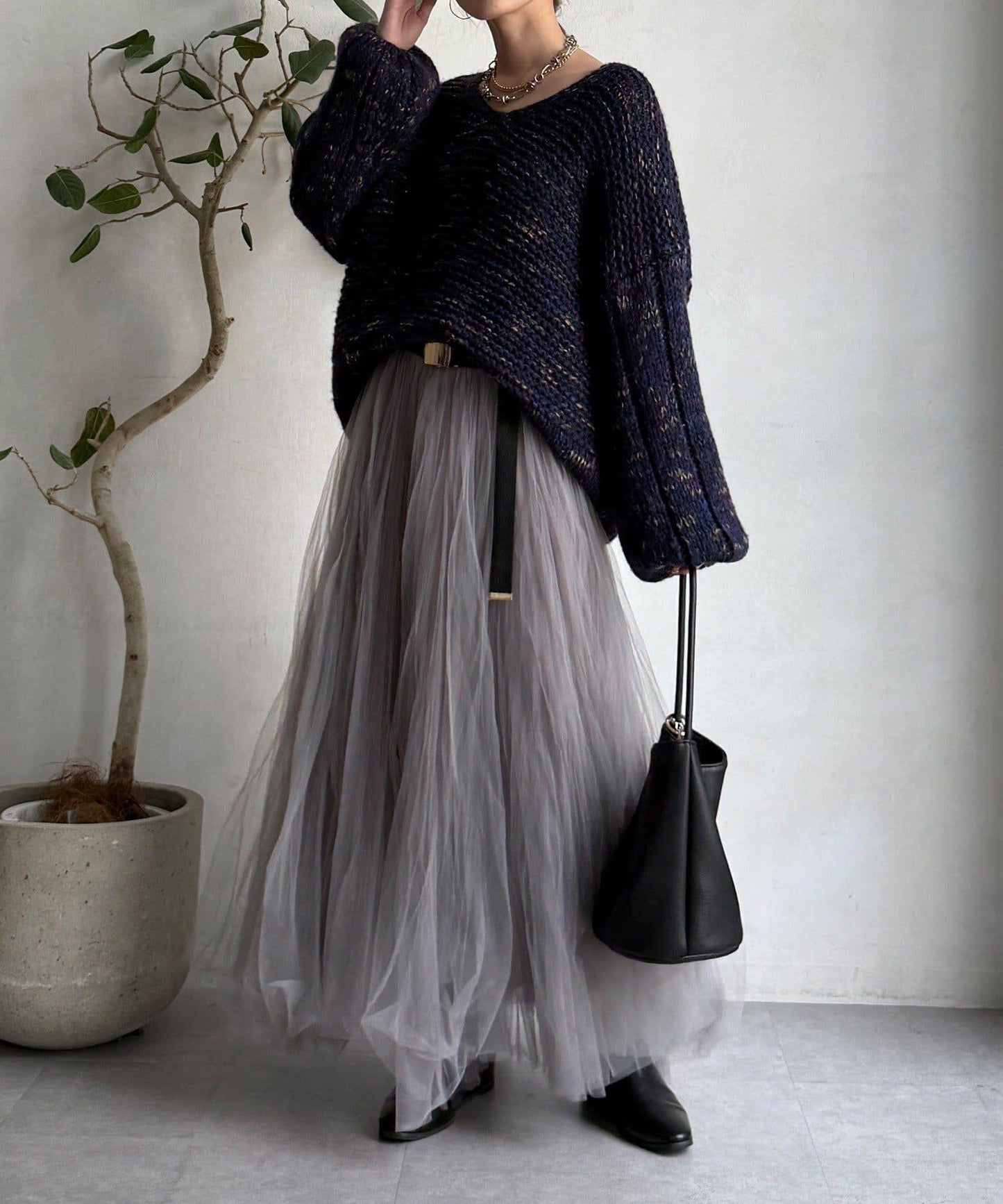 混紡紗線V領套頭衫