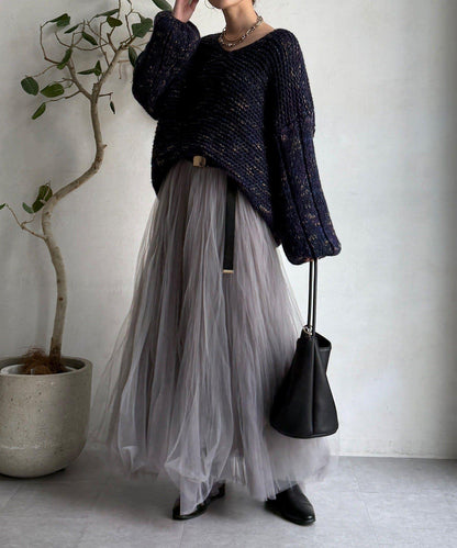 混紡紗線V領套頭衫