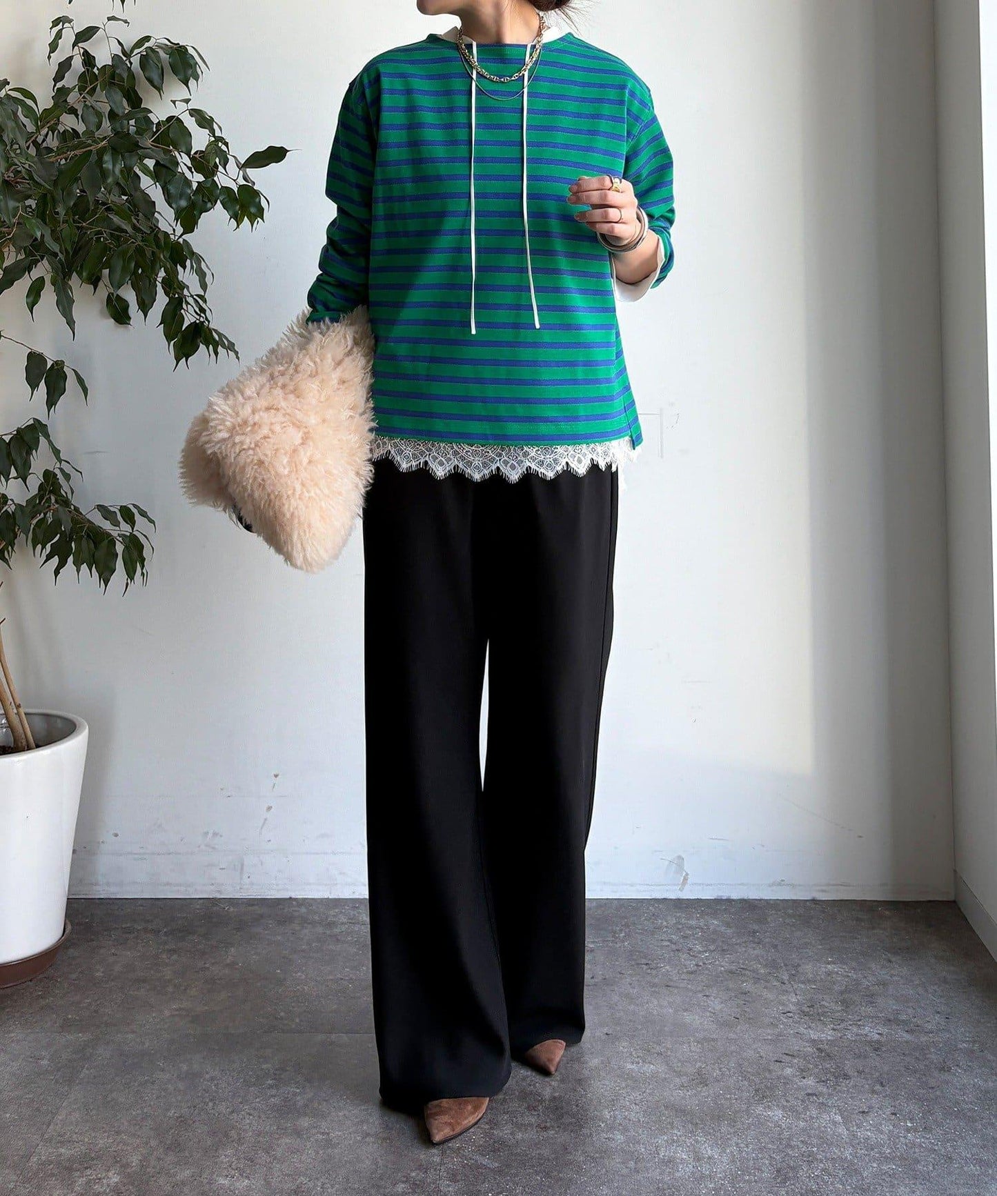 條紋船領套頭衫