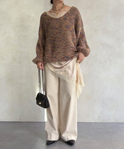 混紡紗線V領套頭衫