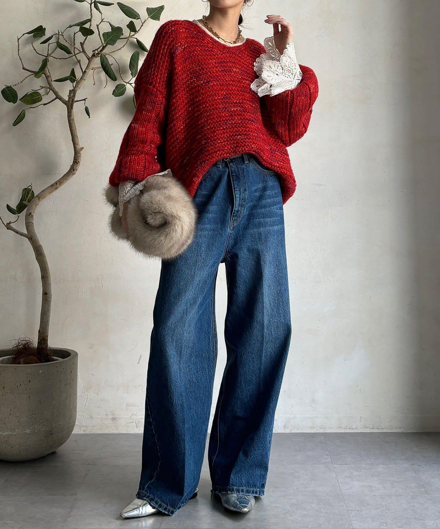 混紡紗線V領套頭衫