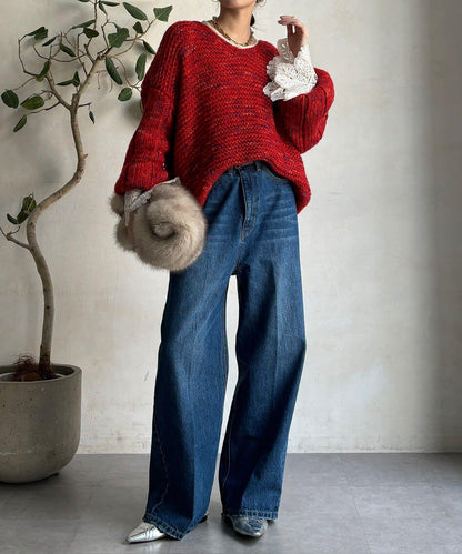 混紡紗線V領套頭衫