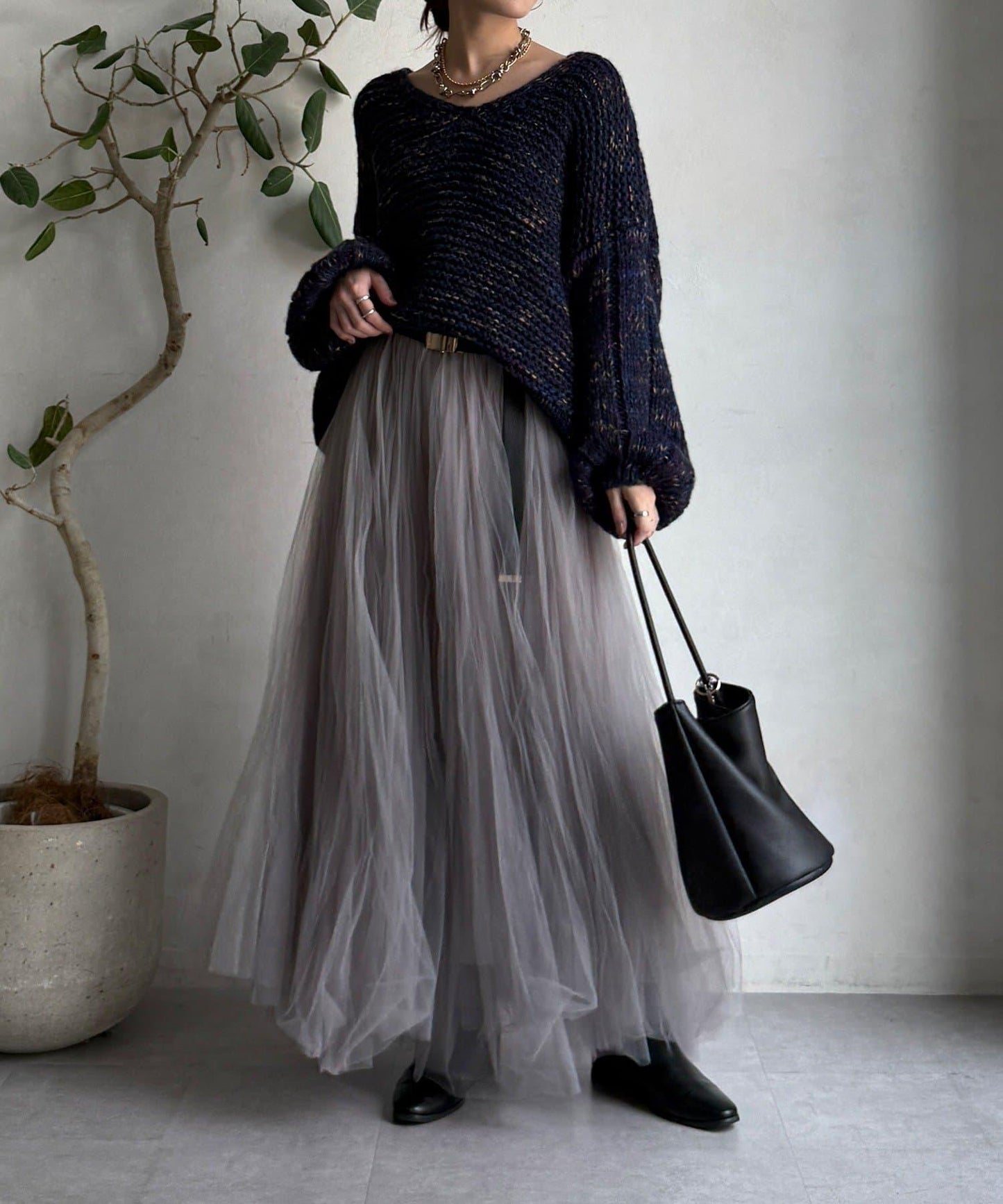 混紡紗線V領套頭衫