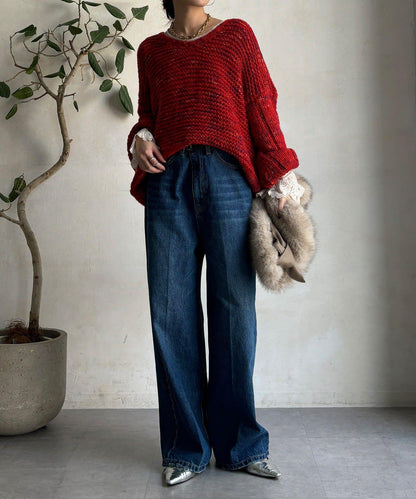 混紡紗線V領套頭衫