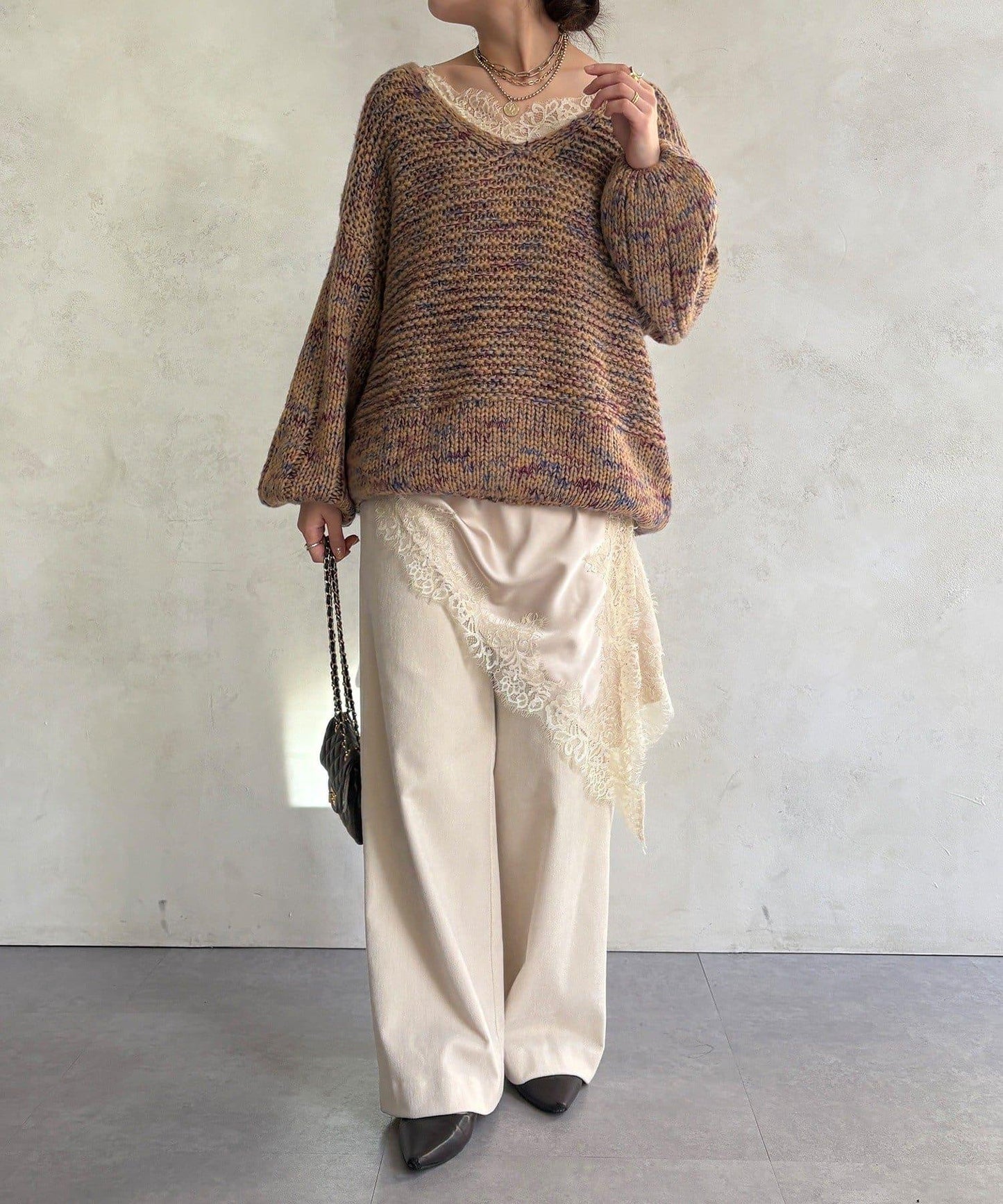 混紡紗線V領套頭衫