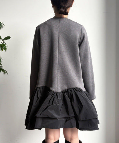 下襬荷葉邊拼接異材質迷你連衣裙