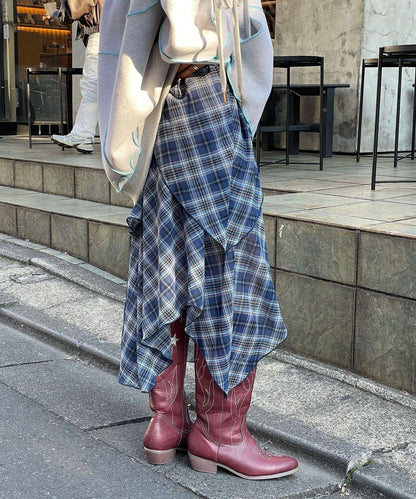 不對稱下襬混合圖案中長裙