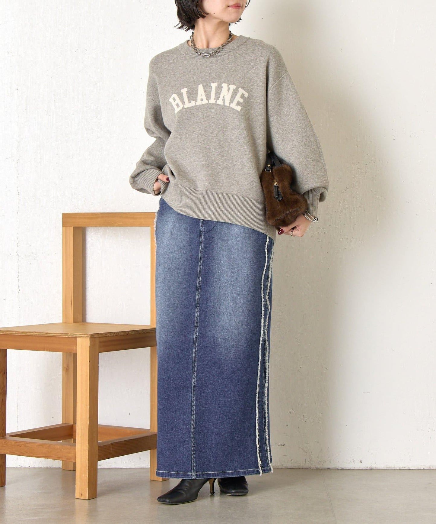 側邊流蘇牛仔半身裙