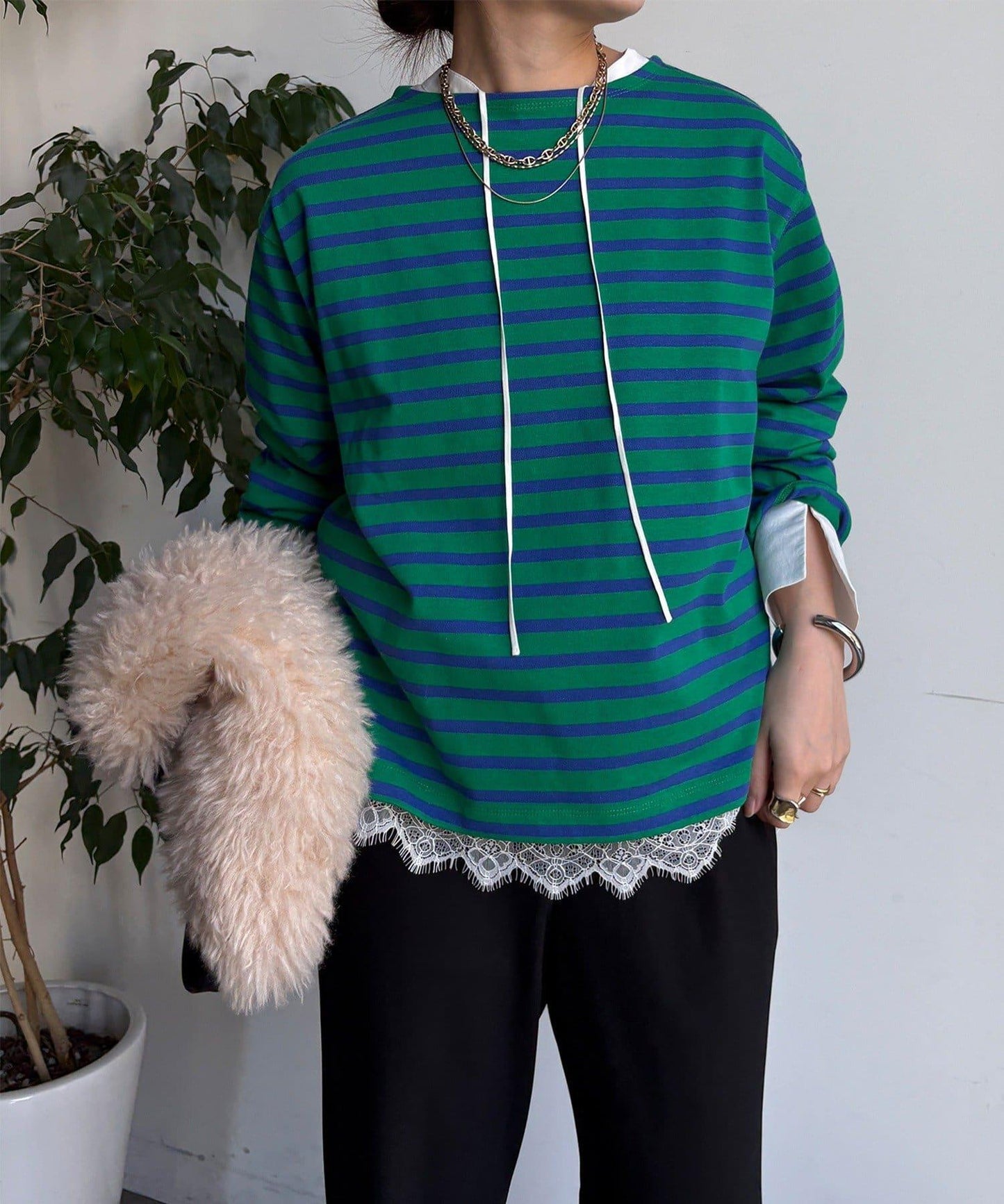 條紋船領套頭衫