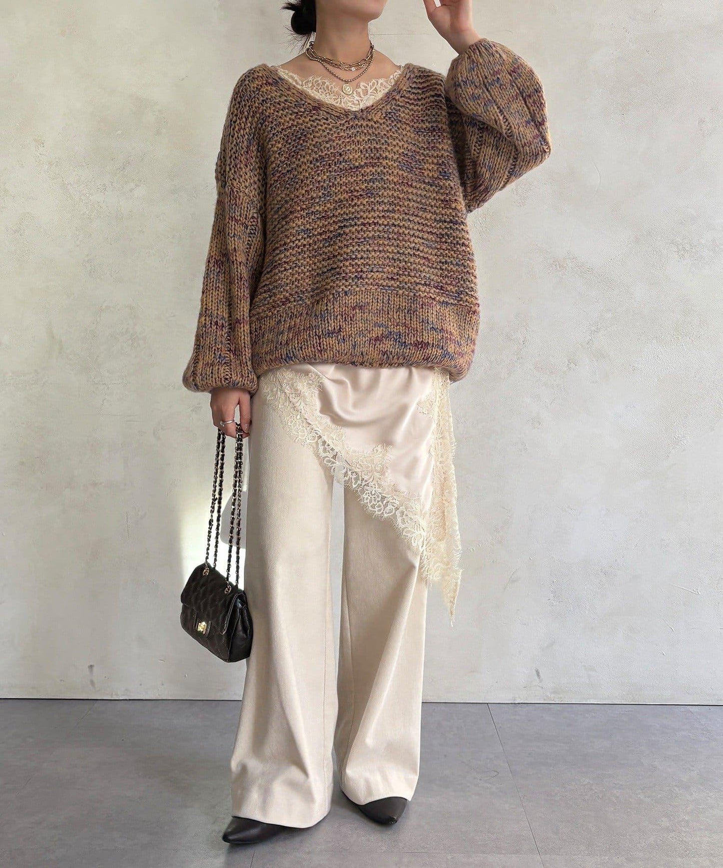 混紡紗線V領套頭衫