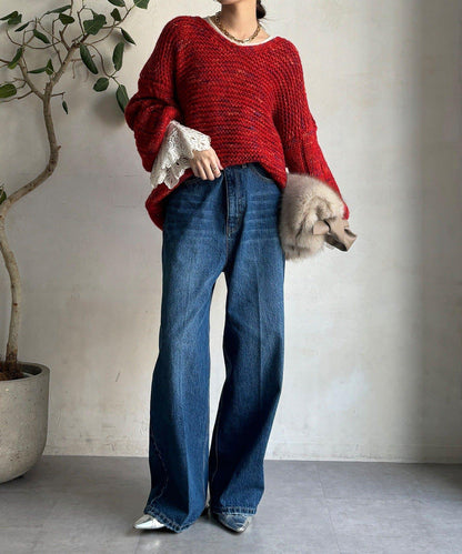 混紡紗線V領套頭衫