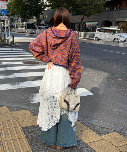 不對稱下襬混合圖案中長裙