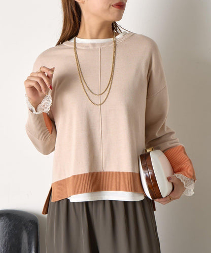 三色拼接針織衫