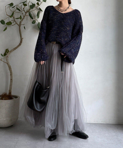 混紡紗線V領套頭衫