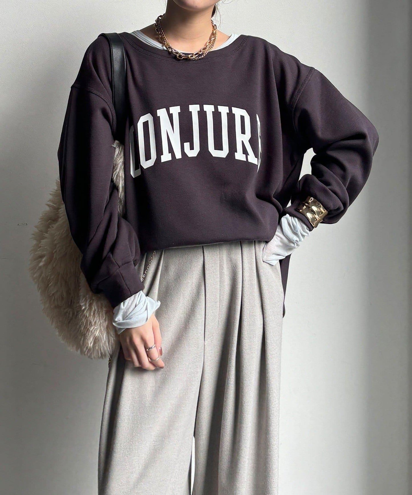 前後印花加絨套頭衫