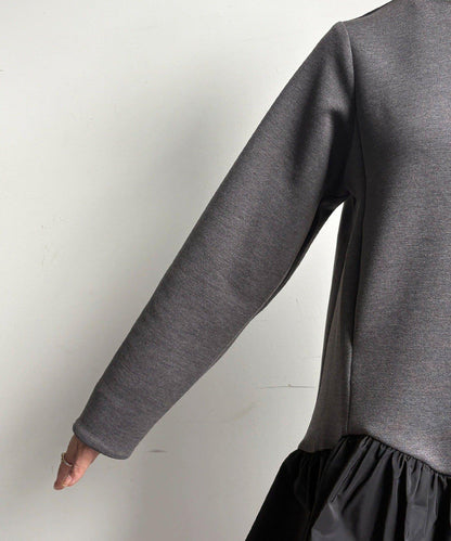 下襬荷葉邊拼接異材質迷你連衣裙