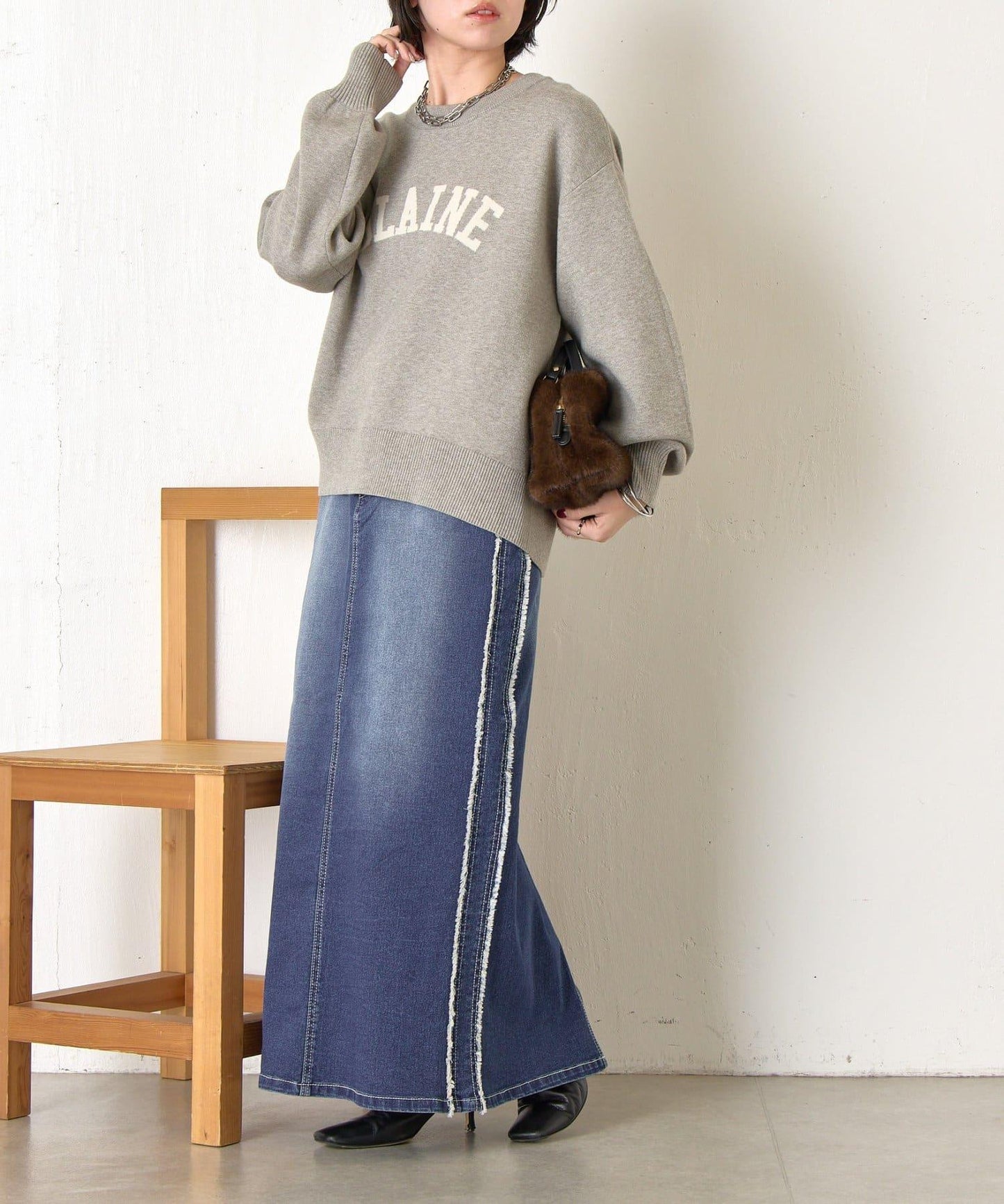 側邊流蘇牛仔半身裙