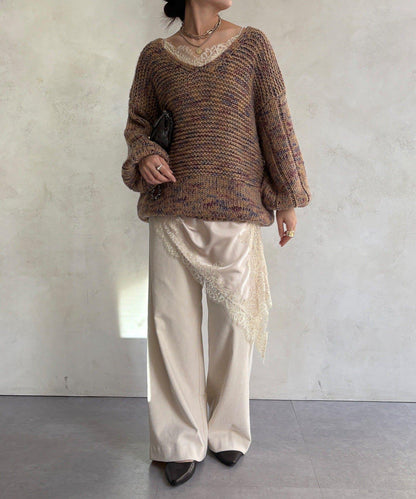 混紡紗線V領套頭衫