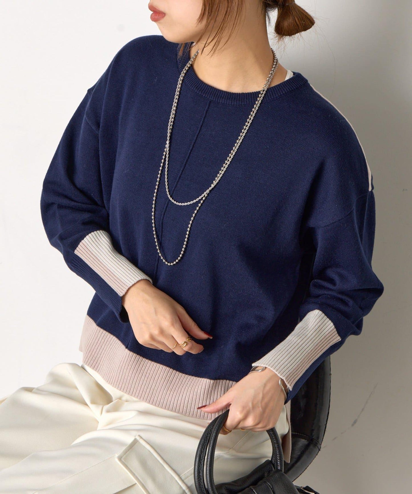 三色拼接針織衫